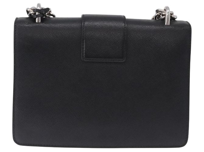 Borsa a tracolla PRADA con catena, in pelle safiano, nera e argento, autentica ka5415 - vista 3