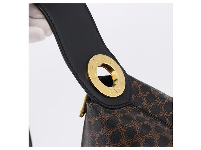 Céline CELINE Borsa a tracolla circolare in tela Macadam PVC nera e oro, codice articolo am12198V - vista 14