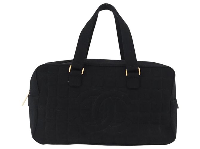 Borsa a mano CHANEL Choco Bar in cotone nero oro CC autentica ka339 - vista 13