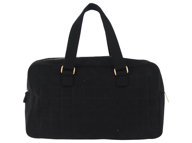 Borsa a mano CHANEL Choco Bar in cotone nero oro CC autentica ka339 - vista 2