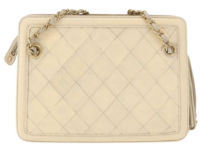 Borsa a tracolla CHANEL Matelassé con catena, in pelle di agnello beige e oro, con logo CC, 152441 - vista 2