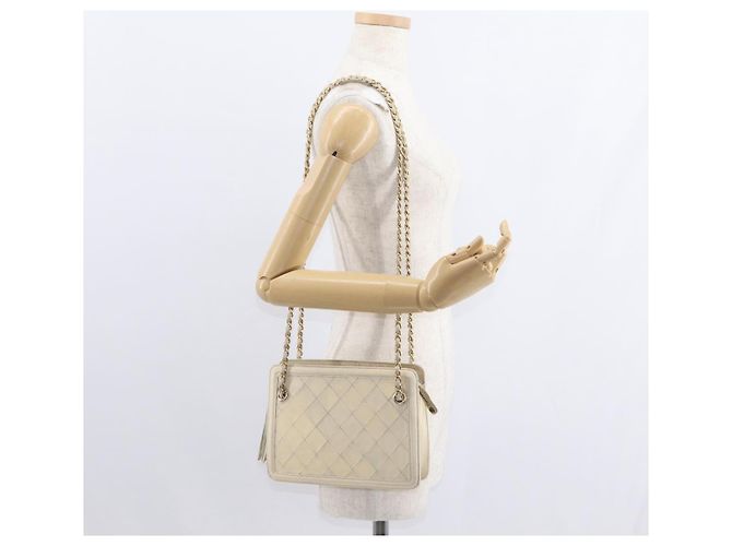 Borsa a tracolla CHANEL Matelassé con catena, in pelle di agnello beige e oro, con logo CC, 152441 - vista 26