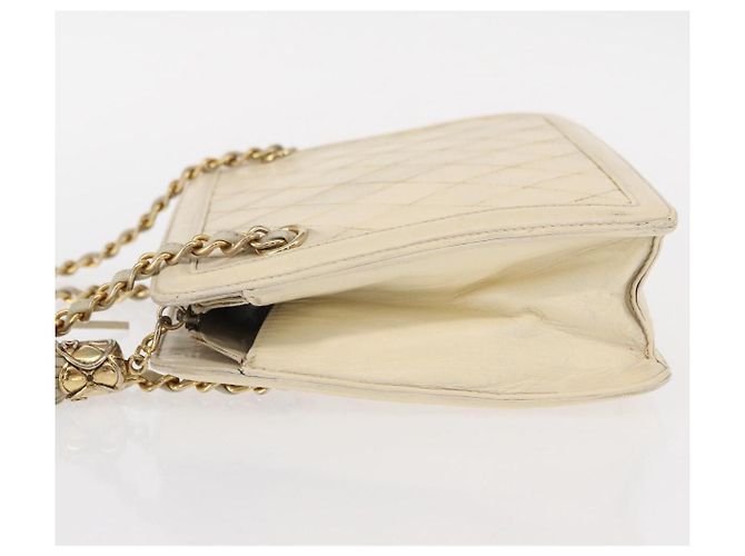 Borsa a tracolla CHANEL Matelassé con catena, in pelle di agnello beige e oro, con logo CC, 152441 - vista 4