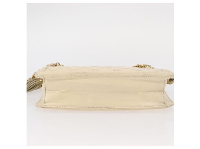 Borsa a tracolla CHANEL Matelassé con catena, in pelle di agnello beige e oro, con logo CC, 152441 - vista 5
