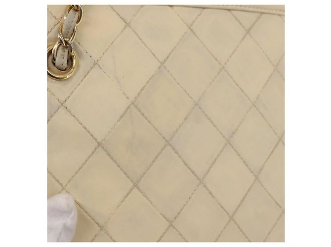 Borsa a tracolla CHANEL Matelassé con catena, in pelle di agnello beige e oro, con logo CC, 152441 - vista 8