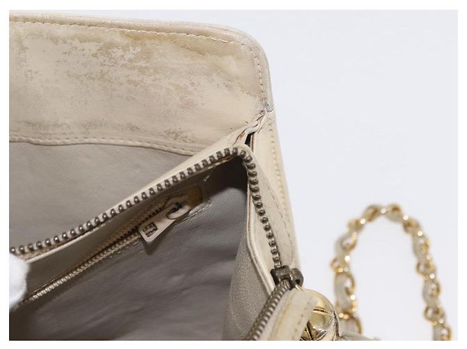 Borsa a tracolla CHANEL Matelassé con catena, in pelle di agnello beige e oro, con logo CC, 152441 - vista 9