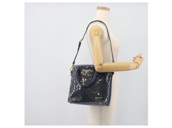 Borsa a mano PRADA in vinile 2way blu e oro, autentica 193975 - vista 27