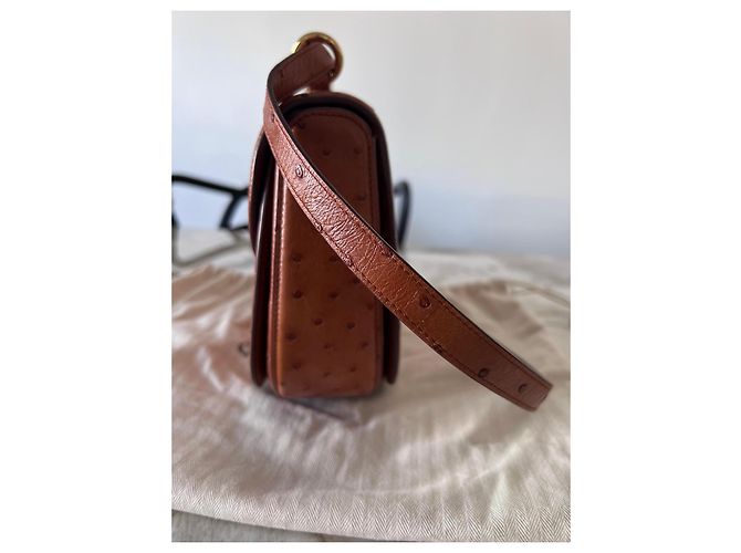 Loro Piana Borsa a Tracolla in Pelle di Struzzo Marrone - vista 3