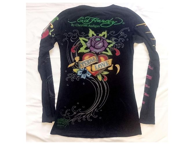 Autre Marque Ed Hardy by Christian Audigier Top Maniche Lunghe Strass Pantera Nero - vista 6