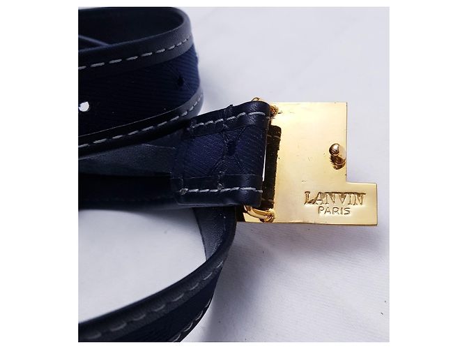Lanvin Ledergürtel in Dunkelblau mit Double LL Logo Gold hardware - Ansicht 10
