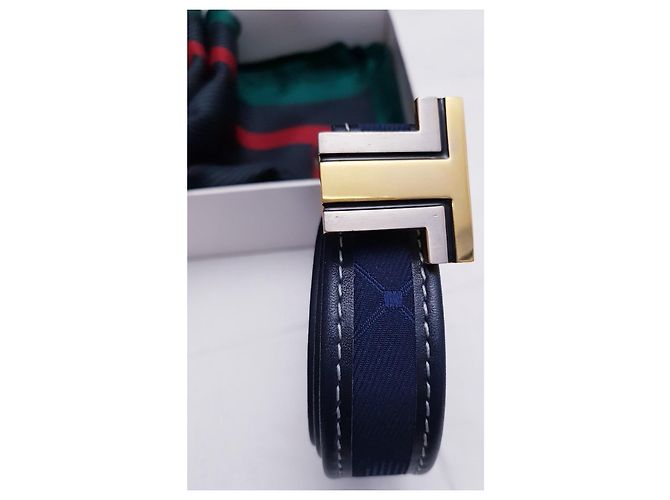 Lanvin Ledergürtel in Dunkelblau mit Double LL Logo Gold hardware - Ansicht 11