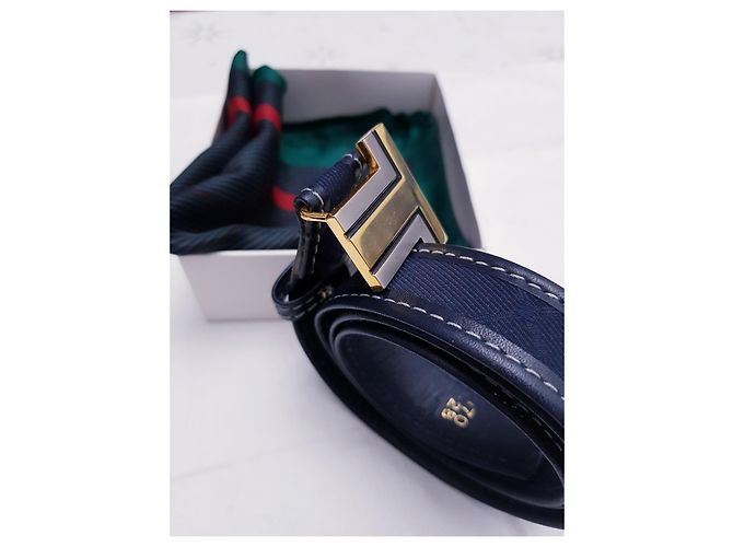 Lanvin Ledergürtel in Dunkelblau mit Double LL Logo Gold hardware - Ansicht 12