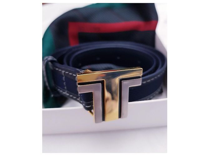 Lanvin Ledergürtel in Dunkelblau mit Double LL Logo Gold hardware - Ansicht 13
