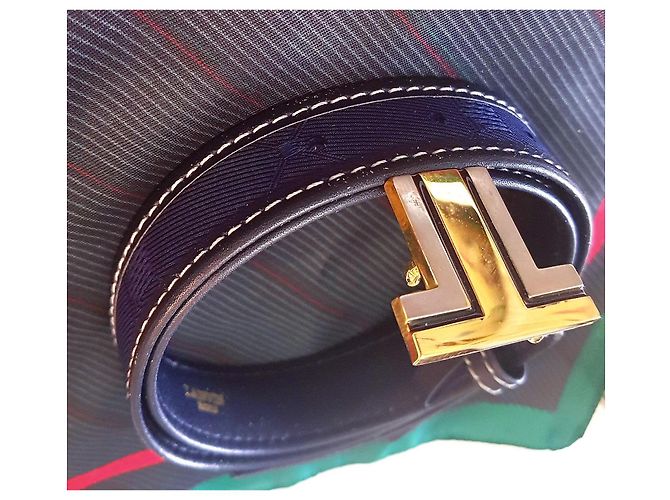 Lanvin Ledergürtel in Dunkelblau mit Double LL Logo Gold hardware - Ansicht 14
