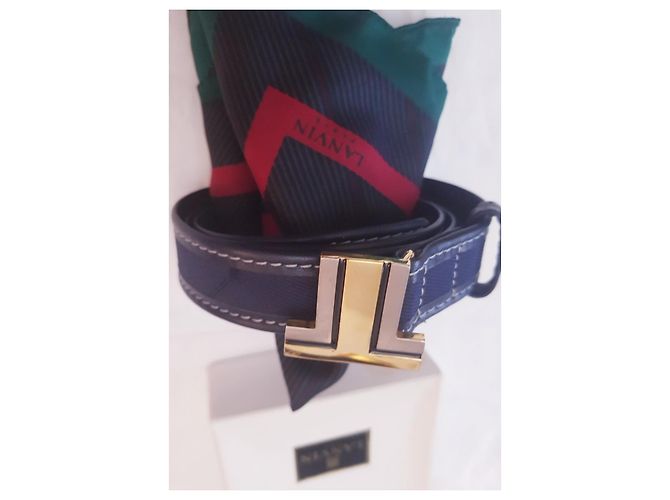 Lanvin Ledergürtel in Dunkelblau mit Double LL Logo Gold hardware - Ansicht 15