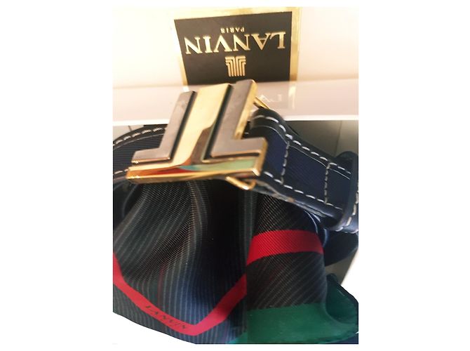 Lanvin Ledergürtel in Dunkelblau mit Double LL Logo Gold hardware - Ansicht 16