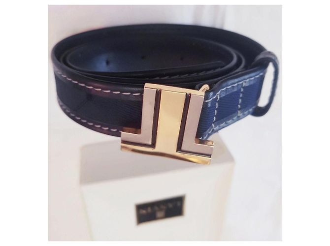 Lanvin Ledergürtel in Dunkelblau mit Double LL Logo Gold hardware - Ansicht 2