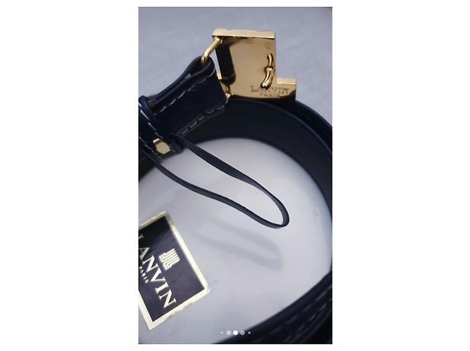 Lanvin Ledergürtel in Dunkelblau mit Double LL Logo Gold hardware - Ansicht 3