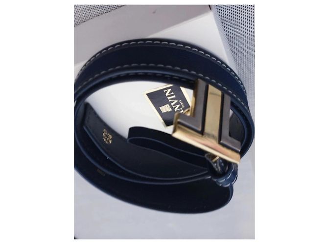 Lanvin Ledergürtel in Dunkelblau mit Double LL Logo Gold hardware - Ansicht 4