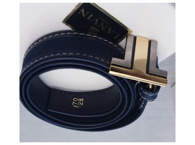 Lanvin Ledergürtel in Dunkelblau mit Double LL Logo Gold hardware - Ansicht 5
