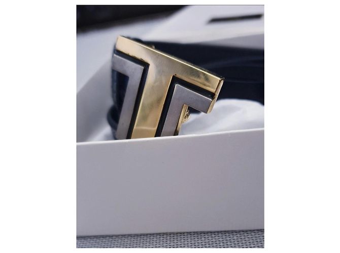 Lanvin Ledergürtel in Dunkelblau mit Double LL Logo Gold hardware - Ansicht 6