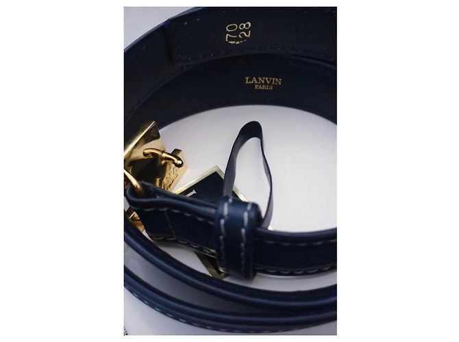 Lanvin Ledergürtel in Dunkelblau mit Double LL Logo Gold hardware - Ansicht 7