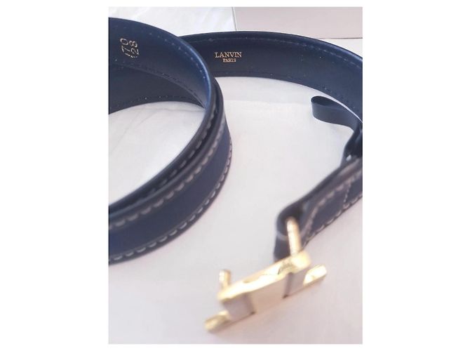 Lanvin Ledergürtel in Dunkelblau mit Double LL Logo Gold hardware - Ansicht 8