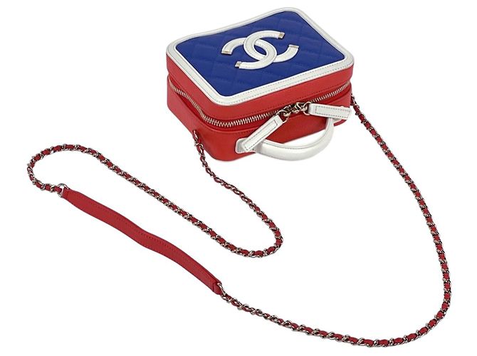 Borsa Vanity Chanel Matelassé Bianco Rosso Blu - vista 10