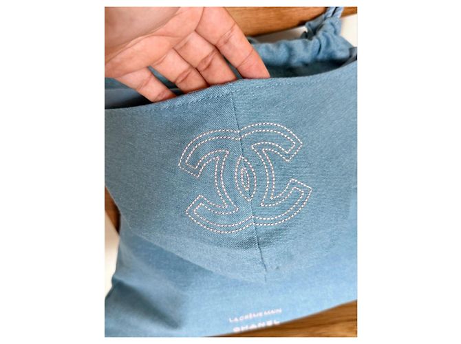 Chanel Denim Drawstring Backpack Blue - view 3