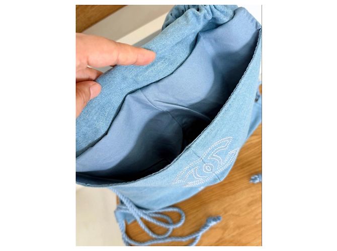 Chanel Denim Drawstring Backpack Blue - view 4