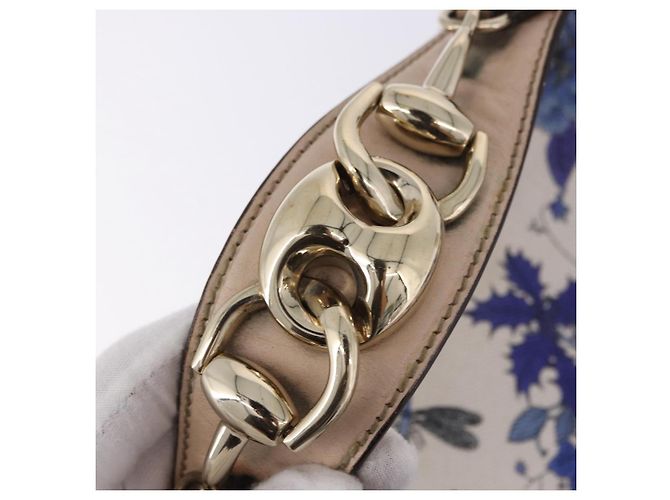 Borsa a tracolla GUCCI Flora Horsebit Canvas Beige Gold 170014 Auth 198680M D'oro - vista 18