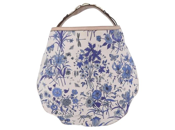 Borsa a tracolla GUCCI Flora Horsebit Canvas Beige Gold 170014 Auth 198680M D'oro - vista 2