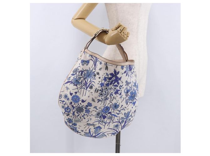 Borsa a tracolla GUCCI Flora Horsebit Canvas Beige Gold 170014 Auth 198680M D'oro - vista 25
