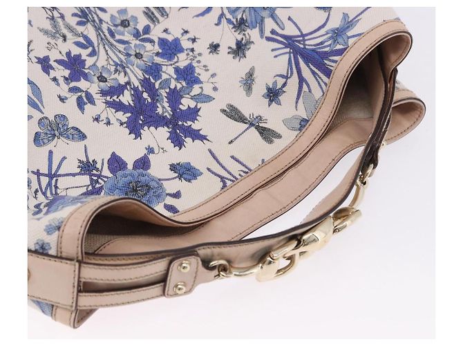 Borsa a tracolla GUCCI Flora Horsebit Canvas Beige Gold 170014 Auth 198680M D'oro - vista 6