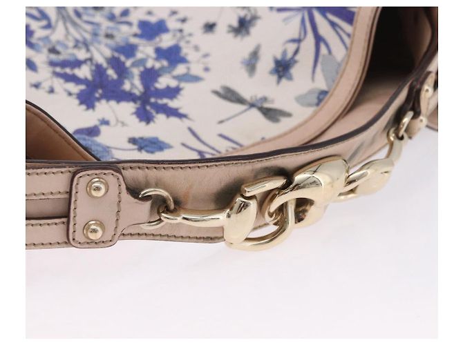 Borsa a tracolla GUCCI Flora Horsebit Canvas Beige Gold 170014 Auth 198680M D'oro - vista 7