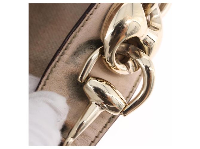 Borsa a tracolla GUCCI Flora Horsebit Canvas Beige Gold 170014 Auth 198680M D'oro - vista 9