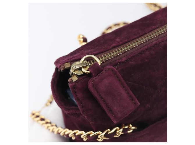Bolsa de Ombro de Corrente Acolchoada PRADA em Camurça Bordeaux Gold Auth yk20855A Dourado - vista 10