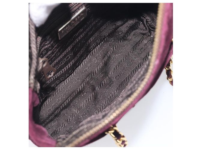 Bolsa de Ombro de Corrente Acolchoada PRADA em Camurça Bordeaux Gold Auth yk20855A Dourado - vista 11