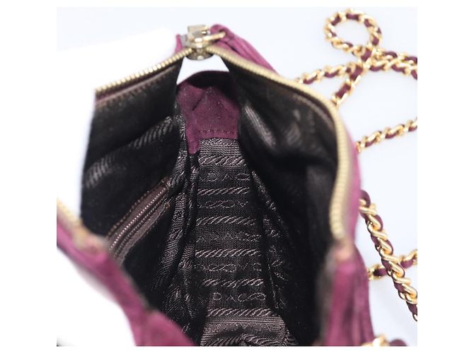 Bolsa de Ombro de Corrente Acolchoada PRADA em Camurça Bordeaux Gold Auth yk20855A Dourado - vista 19