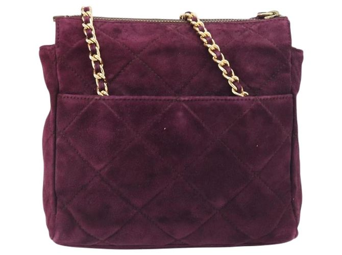 Bolsa de Ombro de Corrente Acolchoada PRADA em Camurça Bordeaux Gold Auth yk20855A Dourado - vista 2