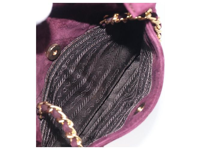 Bolsa de Ombro de Corrente Acolchoada PRADA em Camurça Bordeaux Gold Auth yk20855A Dourado - vista 23