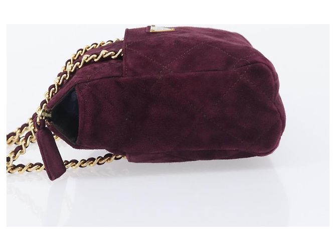 Bolsa de Ombro de Corrente Acolchoada PRADA em Camurça Bordeaux Gold Auth yk20855A Dourado - vista 4