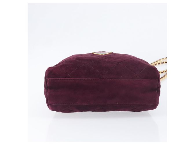 Bolsa de Ombro de Corrente Acolchoada PRADA em Camurça Bordeaux Gold Auth yk20855A Dourado - vista 5