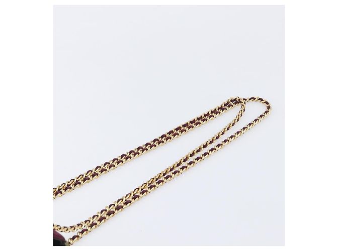Bolsa de Ombro de Corrente Acolchoada PRADA em Camurça Bordeaux Gold Auth yk20855A Dourado - vista 8