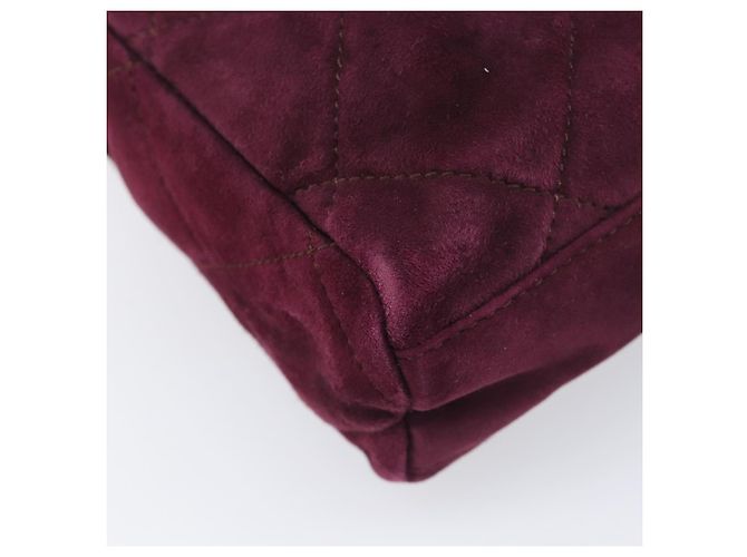 Bolsa de Ombro de Corrente Acolchoada PRADA em Camurça Bordeaux Gold Auth yk20855A Dourado - vista 9
