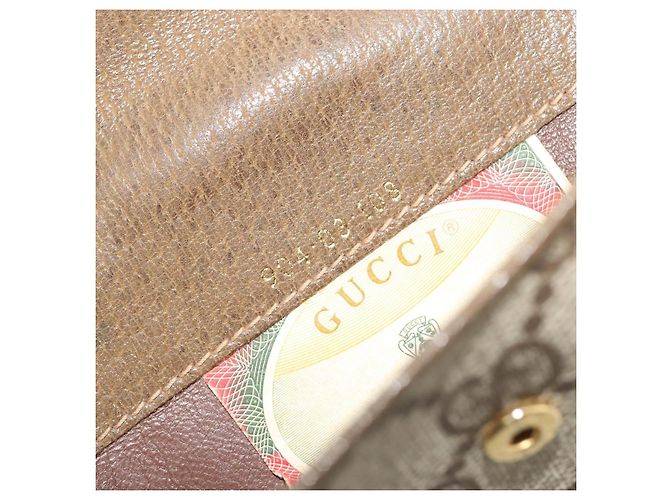 Portefeuille long GUCCI GG Supreme Web Sherry Line PVC Beige Gold Auth 196939 Doré - vue 12