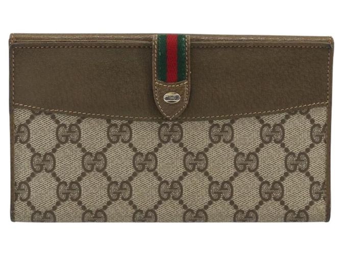 Portefeuille long GUCCI GG Supreme Web Sherry Line PVC Beige Gold Auth 196939 Doré - vue 13