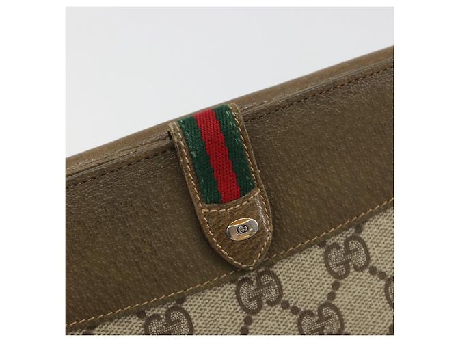 Portefeuille long GUCCI GG Supreme Web Sherry Line PVC Beige Gold Auth 196939 Doré - vue 17