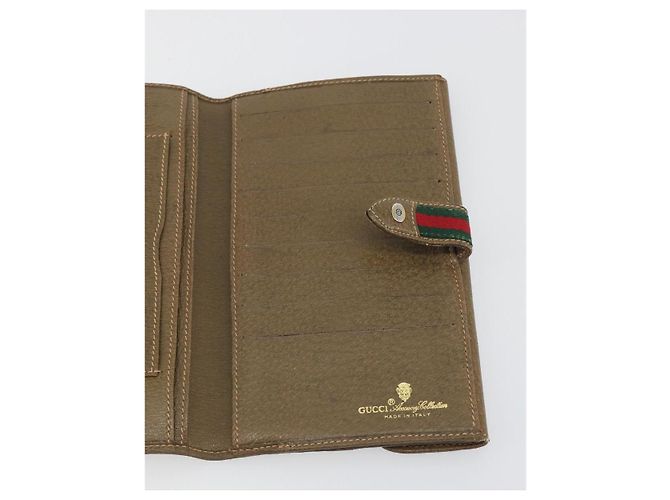 Portefeuille long GUCCI GG Supreme Web Sherry Line PVC Beige Gold Auth 196939 Doré - vue 18