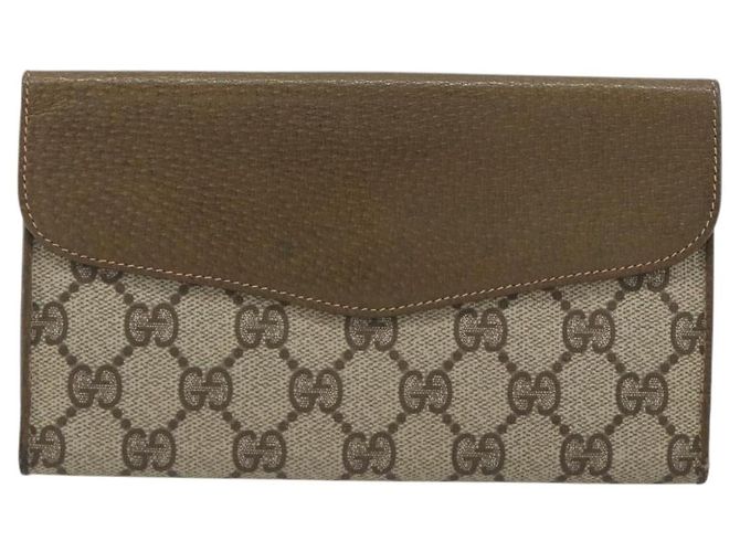 Portefeuille long GUCCI GG Supreme Web Sherry Line PVC Beige Gold Auth 196939 Doré - vue 2